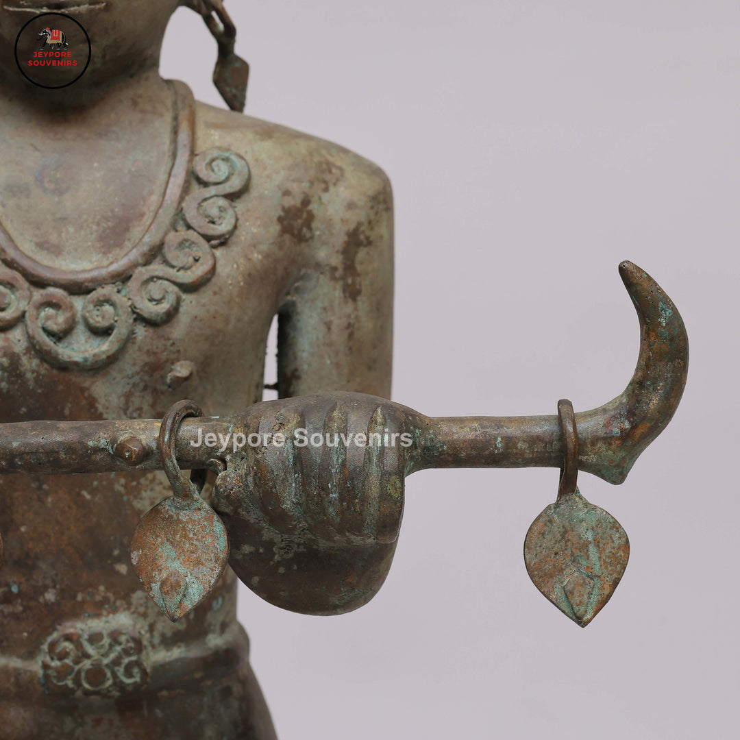 Handcrafted Brass Tribal Figurine with Winged Crown &amp; Crescent-Horn Attributes