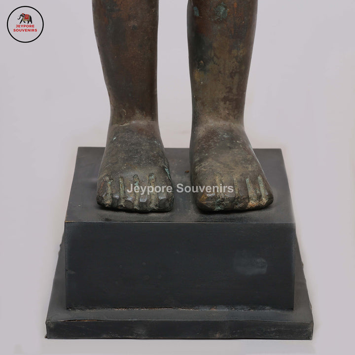 Handcrafted Brass Tribal Figurine with Winged Crown &amp; Crescent-Horn Attributes