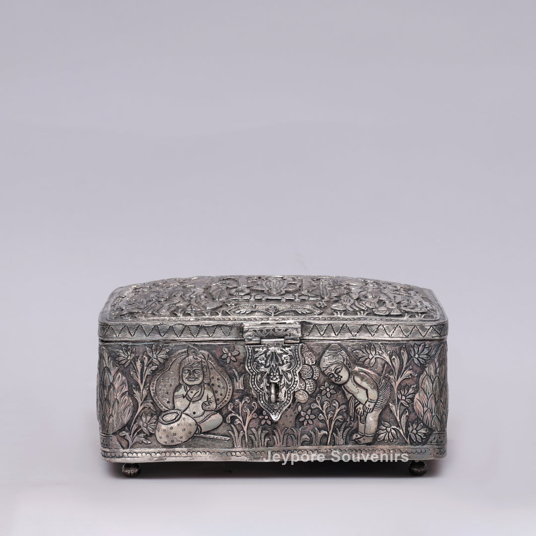 Traditional Handcrafted Wedding Procession Silver-Plated Jewellery Box