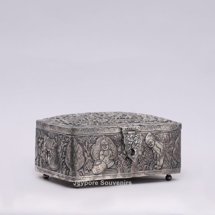 Traditional Handcrafted Wedding Procession Silver-Plated Jewellery Box
