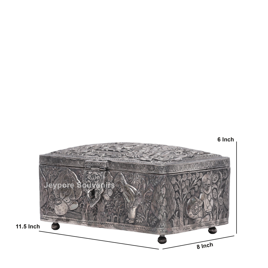 Traditional Handcrafted Wedding Procession Silver-Plated Jewellery Box