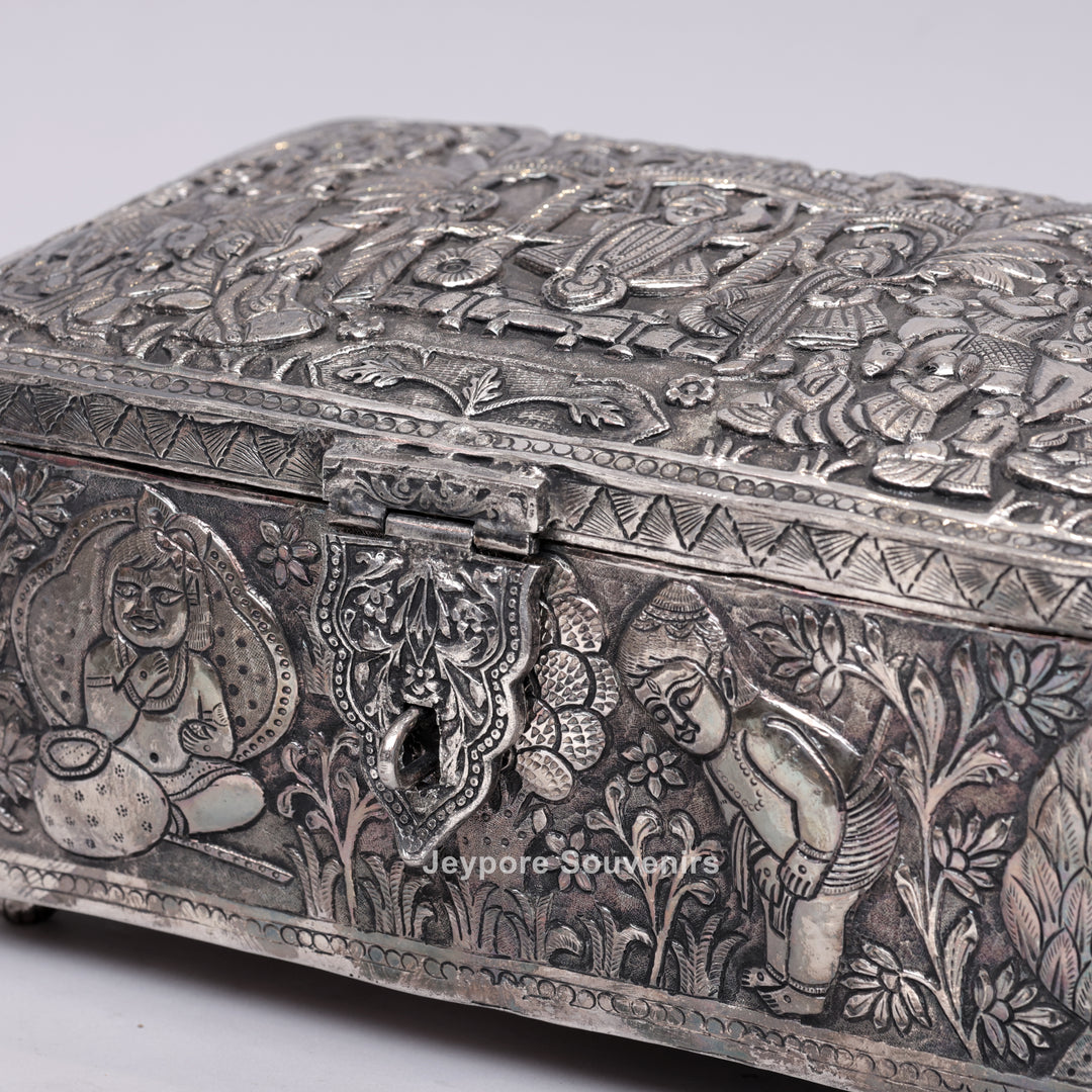 Traditional Handcrafted Wedding Procession Silver-Plated Jewellery Box