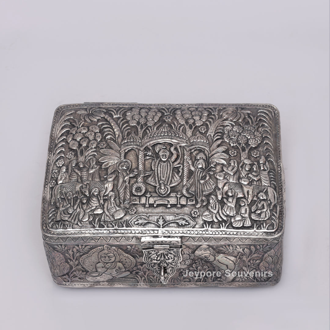 Traditional Handcrafted Wedding Procession Silver-Plated Jewellery Box