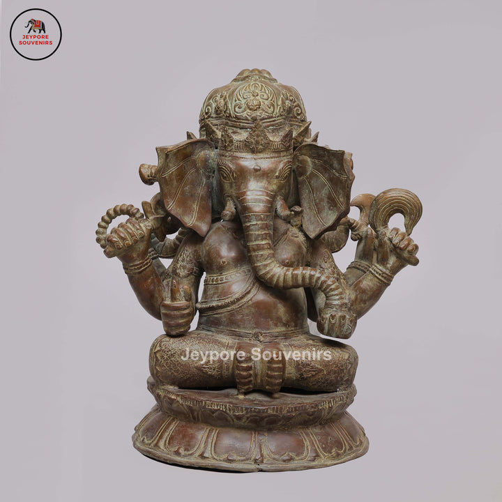 Handcrafted Bronze Lord Ganesha Statue on Double Lotus Pedestal