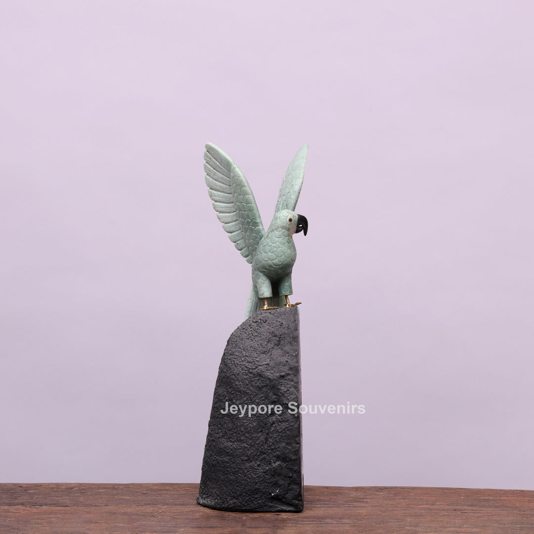 Jade Parrot Sculpture With Amethyst Base