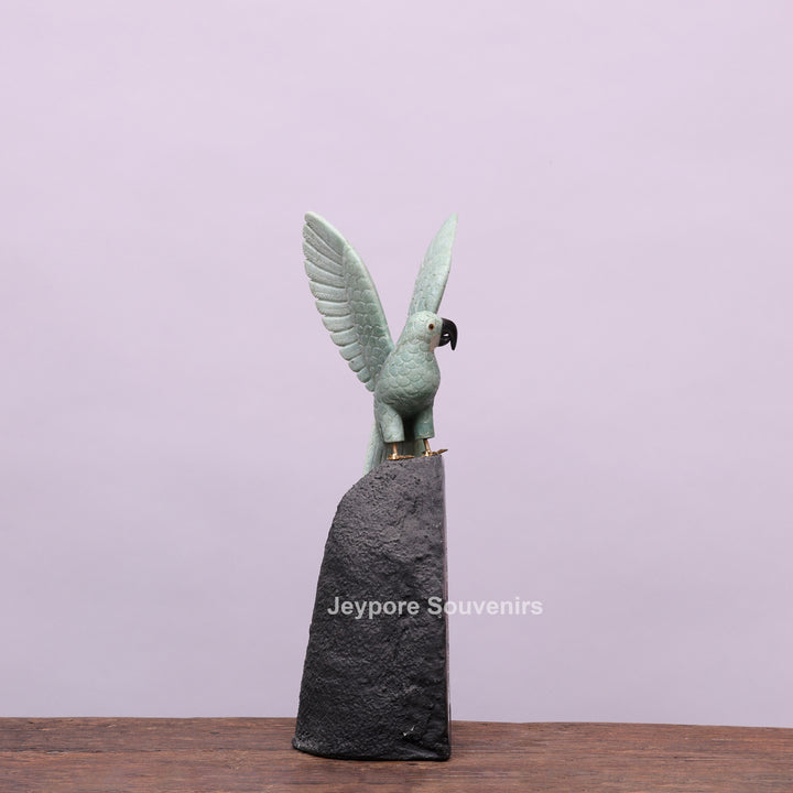 Jade Parrot Sculpture With Amethyst Base