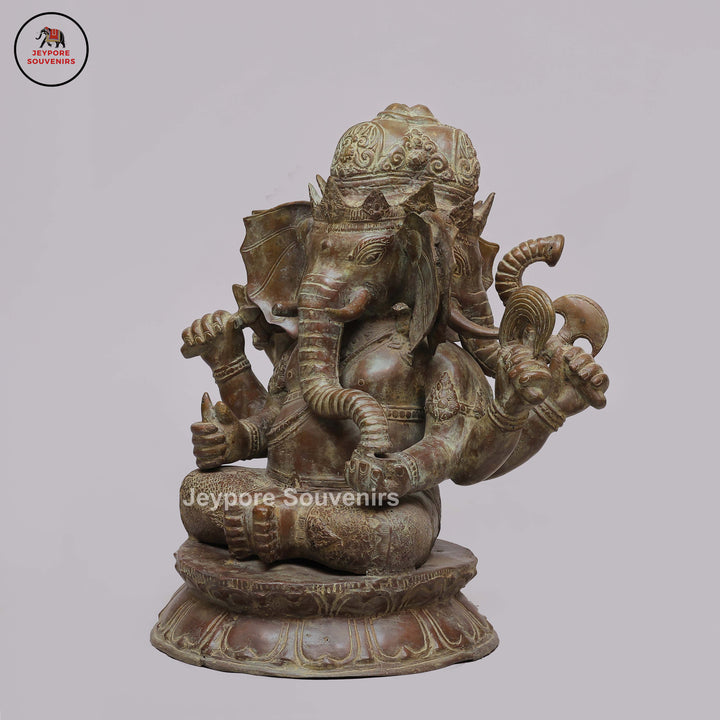 Handcrafted Bronze Lord Ganesha Statue on Double Lotus Pedestal