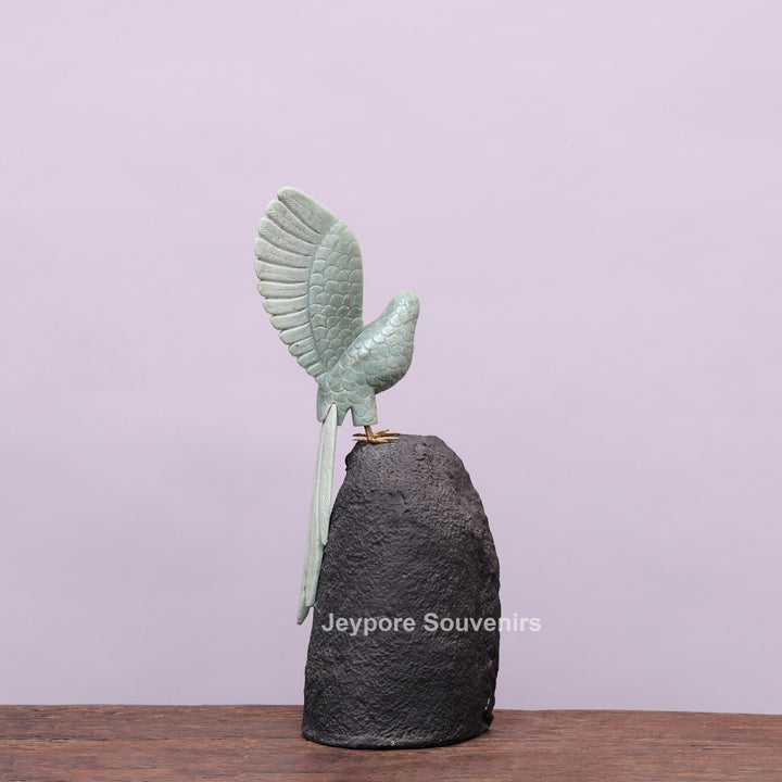 Jade Parrot Sculpture With Amethyst Base