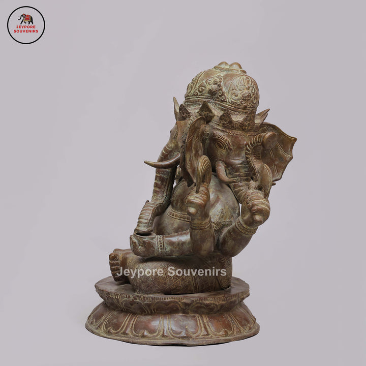 Handcrafted Bronze Lord Ganesha Statue on Double Lotus Pedestal