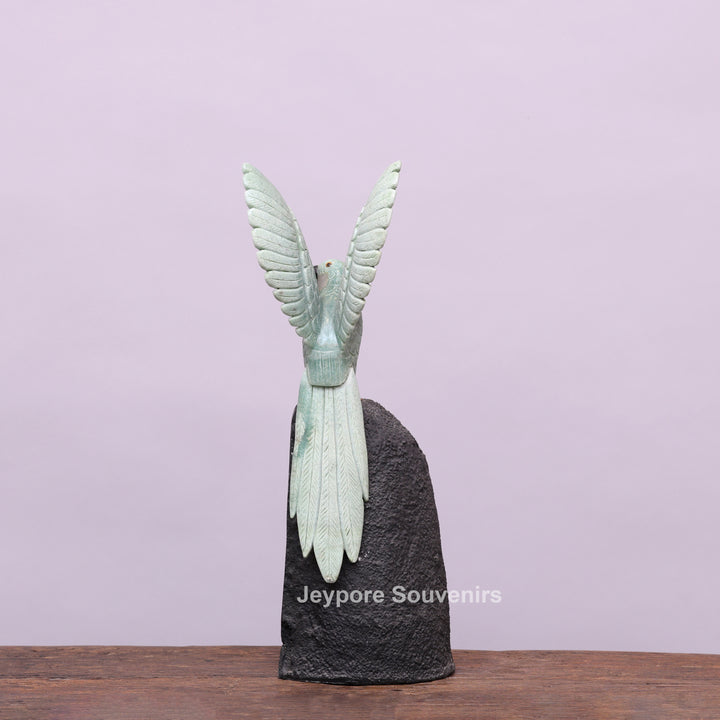 Jade Parrot Sculpture With Amethyst Base