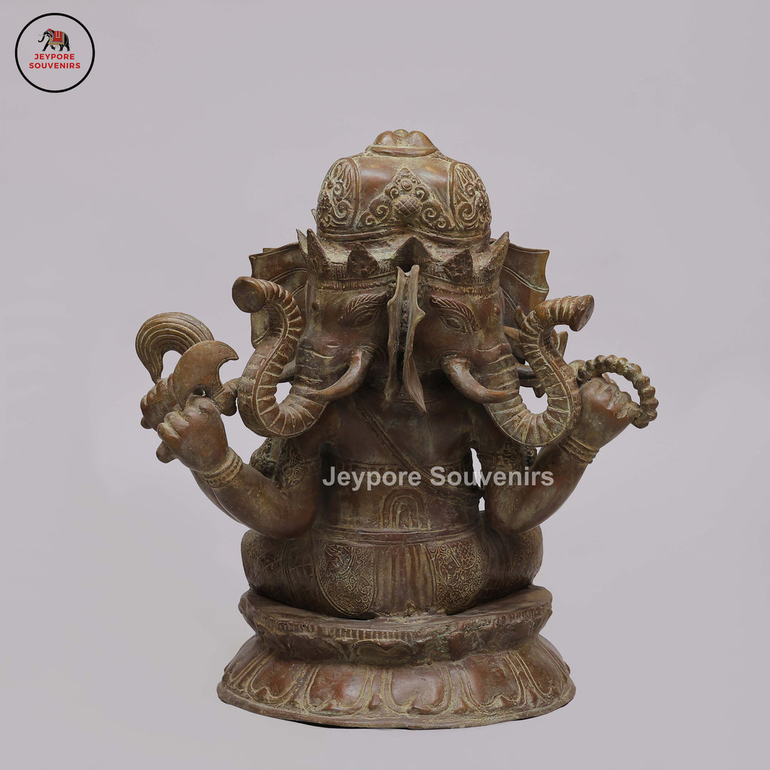Handcrafted Bronze Lord Ganesha Statue on Double Lotus Pedestal