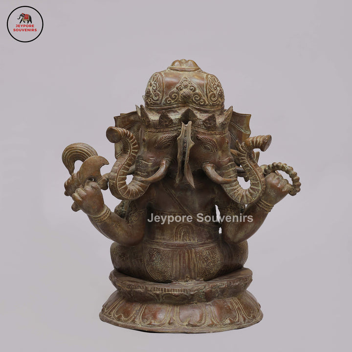 Handcrafted Bronze Lord Ganesha Statue on Double Lotus Pedestal
