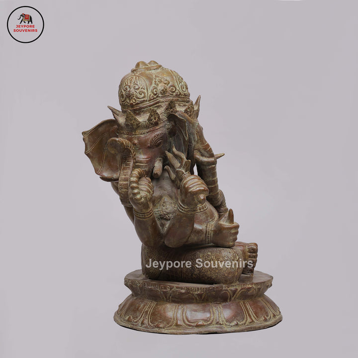 Handcrafted Bronze Lord Ganesha Statue on Double Lotus Pedestal