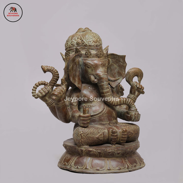 Handcrafted Bronze Lord Ganesha Statue on Double Lotus Pedestal