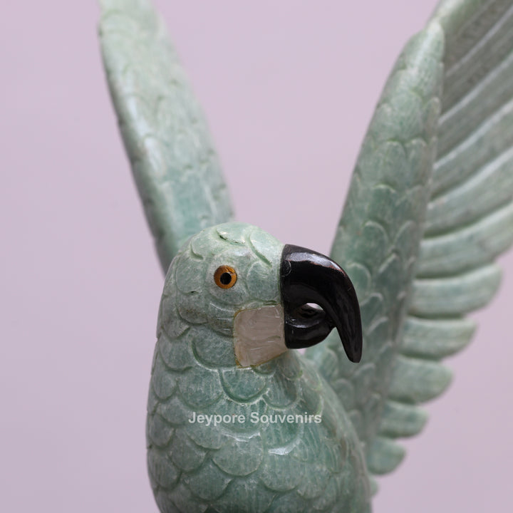 Jade Parrot Sculpture With Amethyst Base