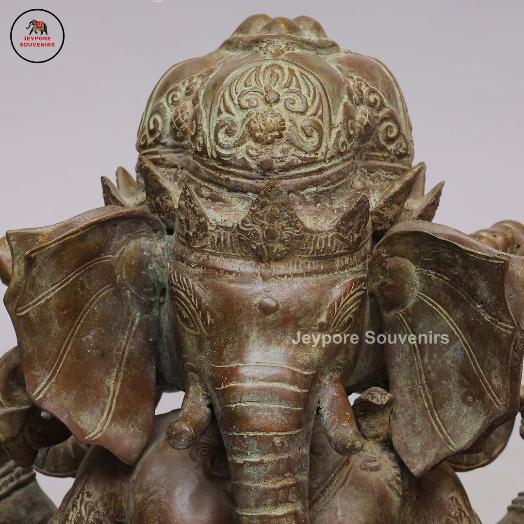 Handcrafted Bronze Lord Ganesha Statue on Double Lotus Pedestal