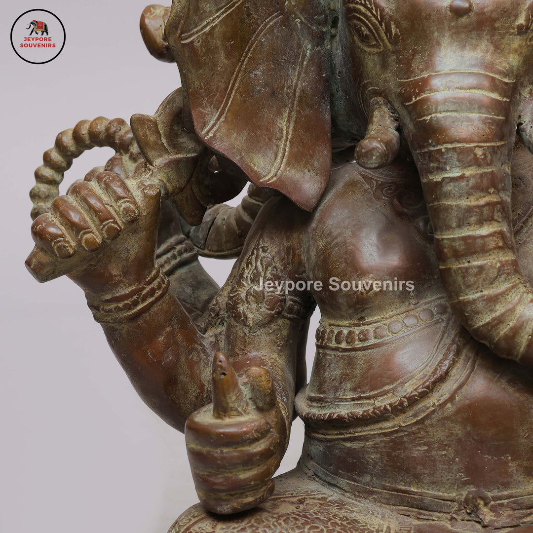 Handcrafted Bronze Lord Ganesha Statue on Double Lotus Pedestal