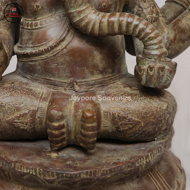 Handcrafted Bronze Lord Ganesha Statue on Double Lotus Pedestal