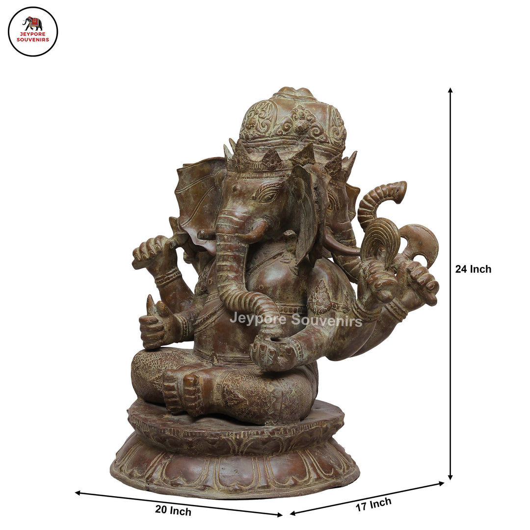 Handcrafted Bronze Lord Ganesha Statue on Double Lotus Pedestal