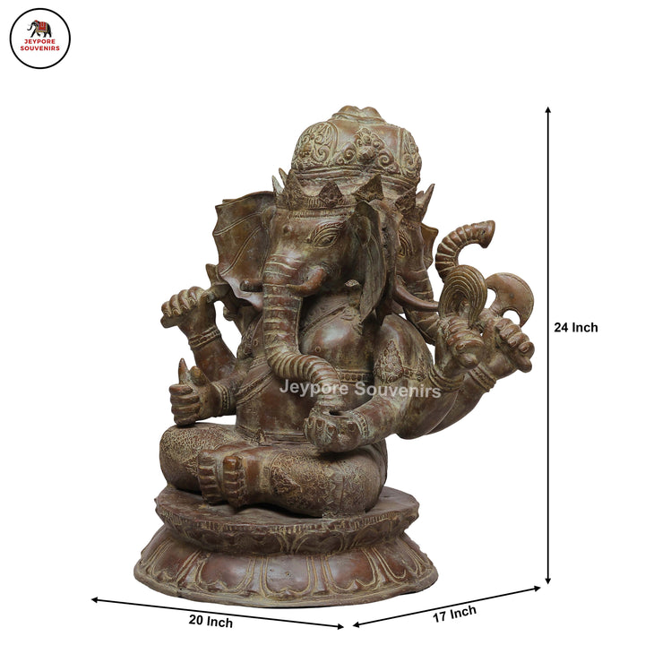Handcrafted Bronze Lord Ganesha Statue on Double Lotus Pedestal