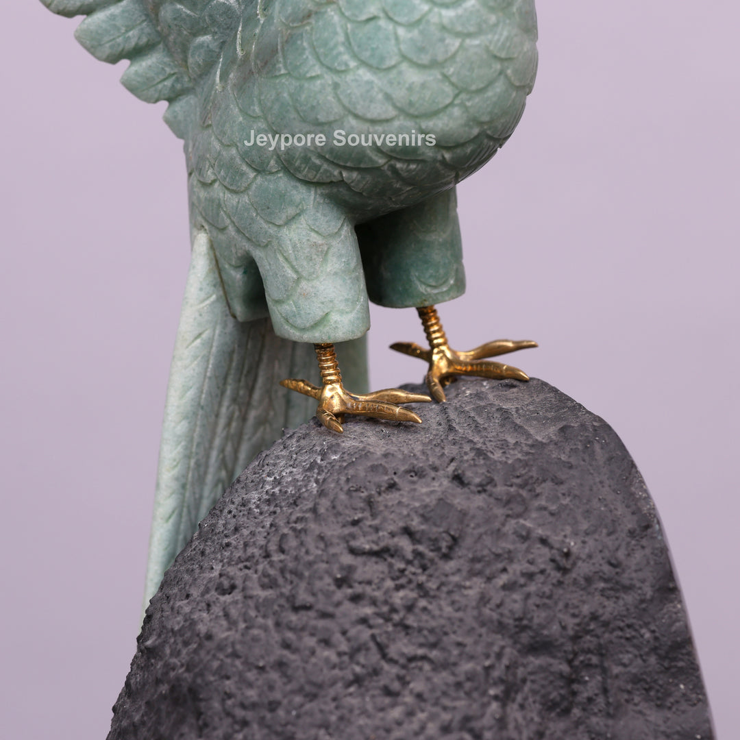 Jade Parrot Sculpture With Amethyst Base