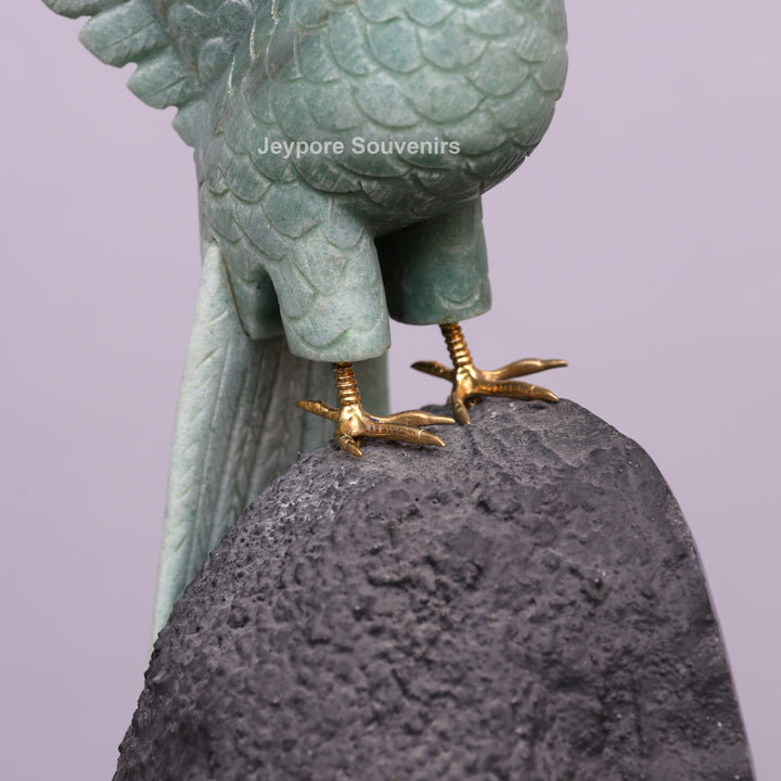 Jade Parrot Sculpture With Amethyst Base