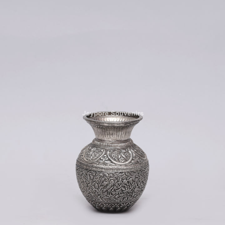 Handcrafted Silver Polished Engraved Decorative Vase