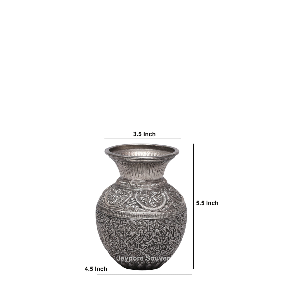 Handcrafted Silver Polished Engraved Decorative Vase