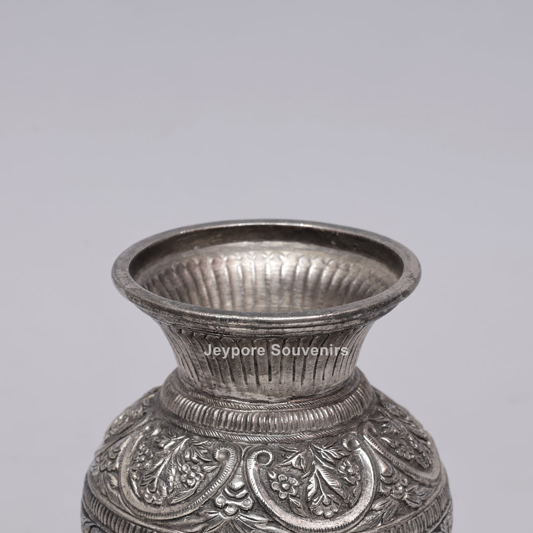 Handcrafted Silver Polished Engraved Decorative Vase