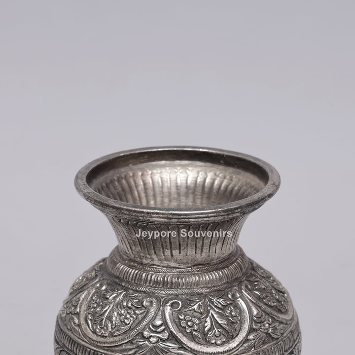 Handcrafted Silver Polished Engraved Decorative Vase