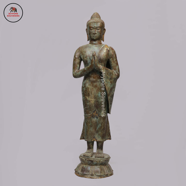 Handcrafted Brass Standing Buddha Statue in Anjali Mudra