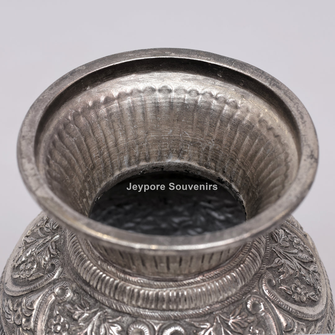 Handcrafted Silver Polished Engraved Decorative Vase