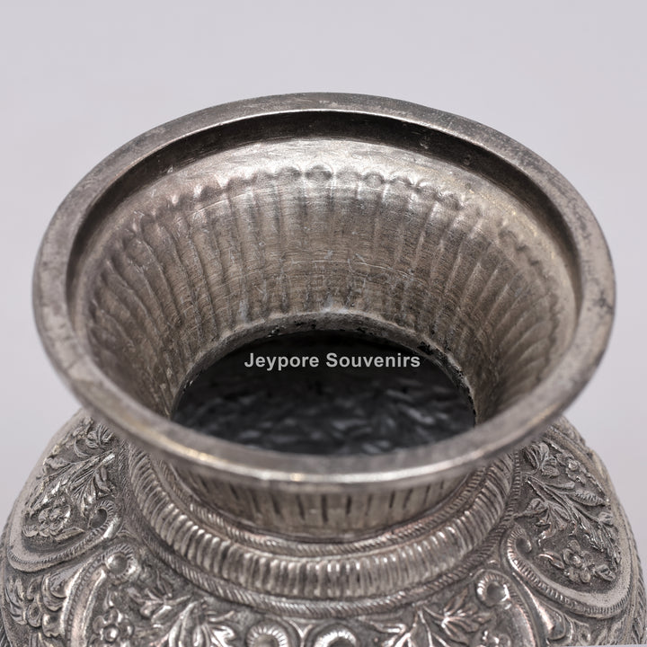 Handcrafted Silver Polished Engraved Decorative Vase