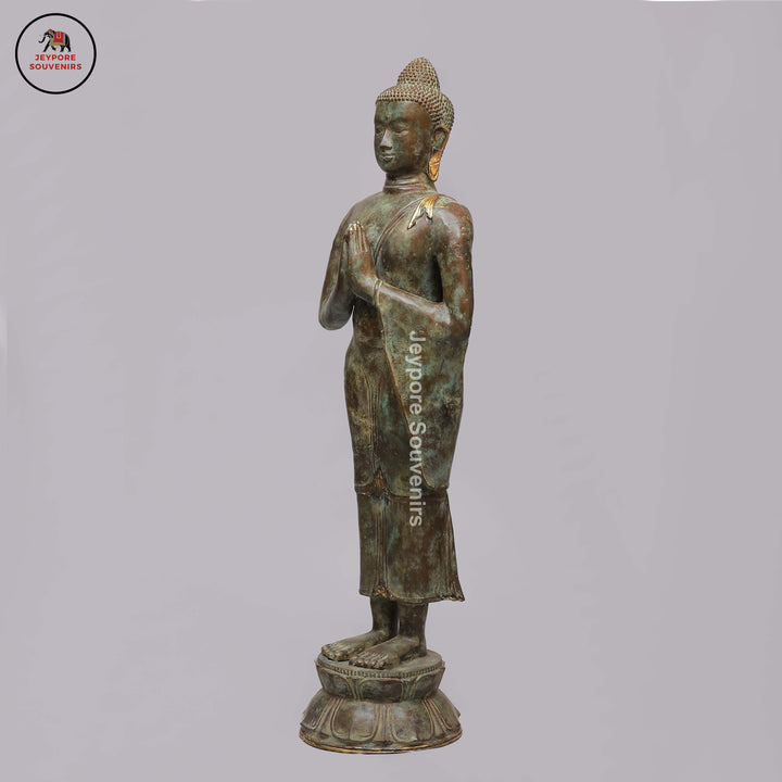 Handcrafted Brass Standing Buddha Statue in Anjali Mudra