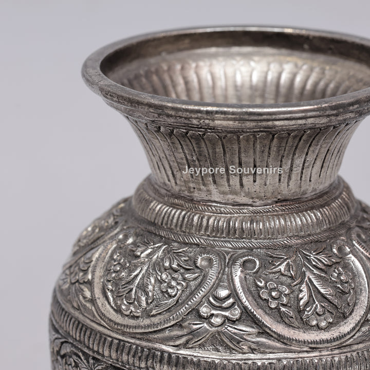 Handcrafted Silver Polished Engraved Decorative Vase