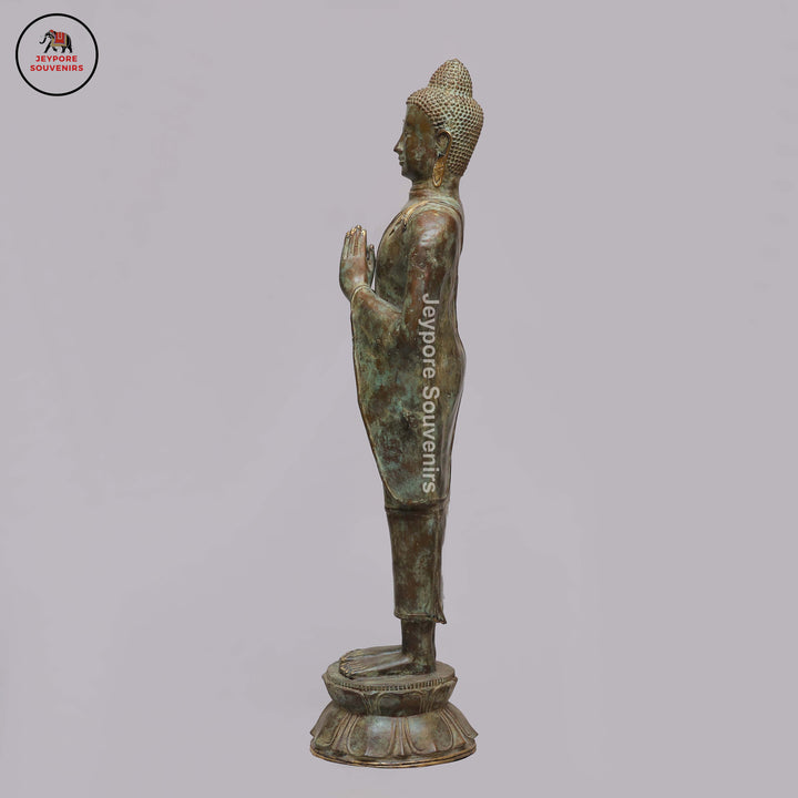 Handcrafted Brass Standing Buddha Statue in Anjali Mudra