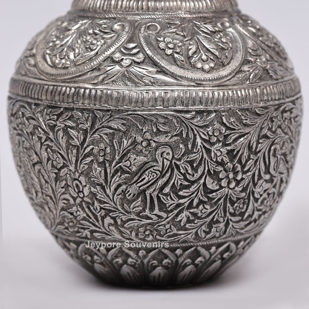 Handcrafted Silver Polished Engraved Decorative Vase