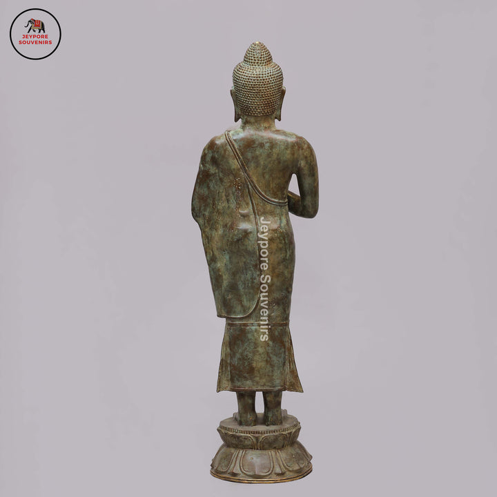 Handcrafted Brass Standing Buddha Statue in Anjali Mudra