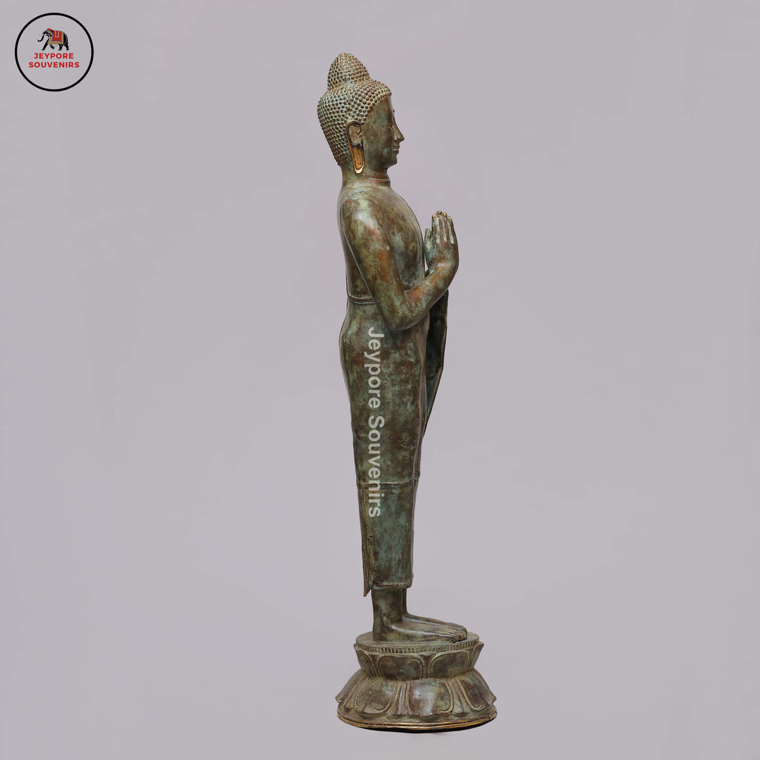 Handcrafted Brass Standing Buddha Statue in Anjali Mudra