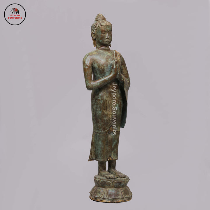 Handcrafted Brass Standing Buddha Statue in Anjali Mudra