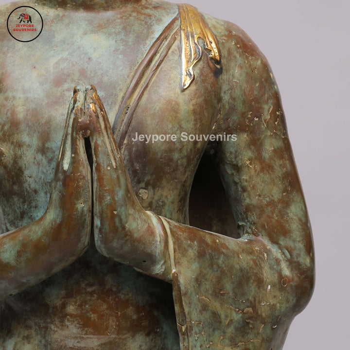 Handcrafted Brass Standing Buddha Statue in Anjali Mudra