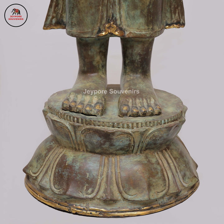 Handcrafted Brass Standing Buddha Statue in Anjali Mudra