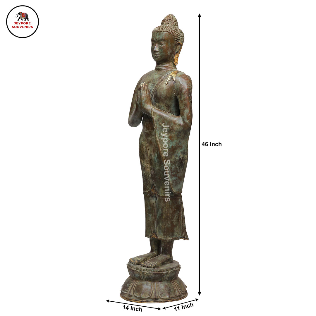 Handcrafted Brass Standing Buddha Statue in Anjali Mudra