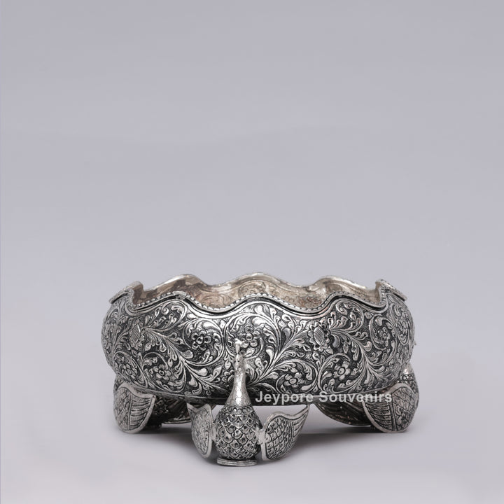 Handcrafted German Silver Antique Decorative Peacock Urli