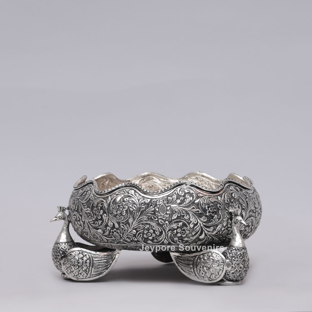 Handcrafted German Silver Antique Decorative Peacock Urli