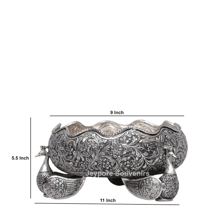 Handcrafted German Silver Antique Decorative Peacock Urli