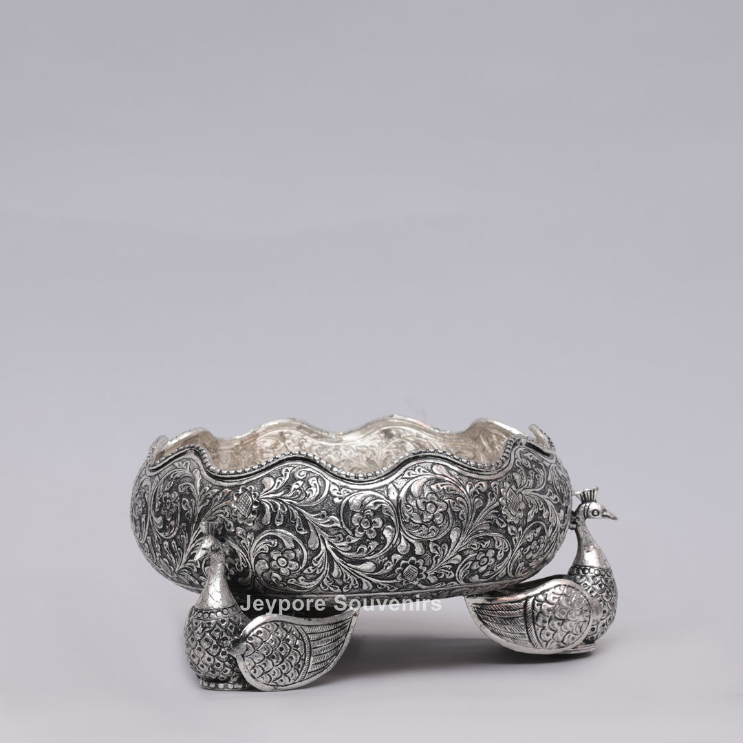 Handcrafted German Silver Antique Decorative Peacock Urli