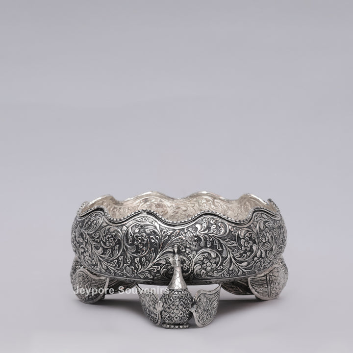 Handcrafted German Silver Antique Decorative Peacock Urli