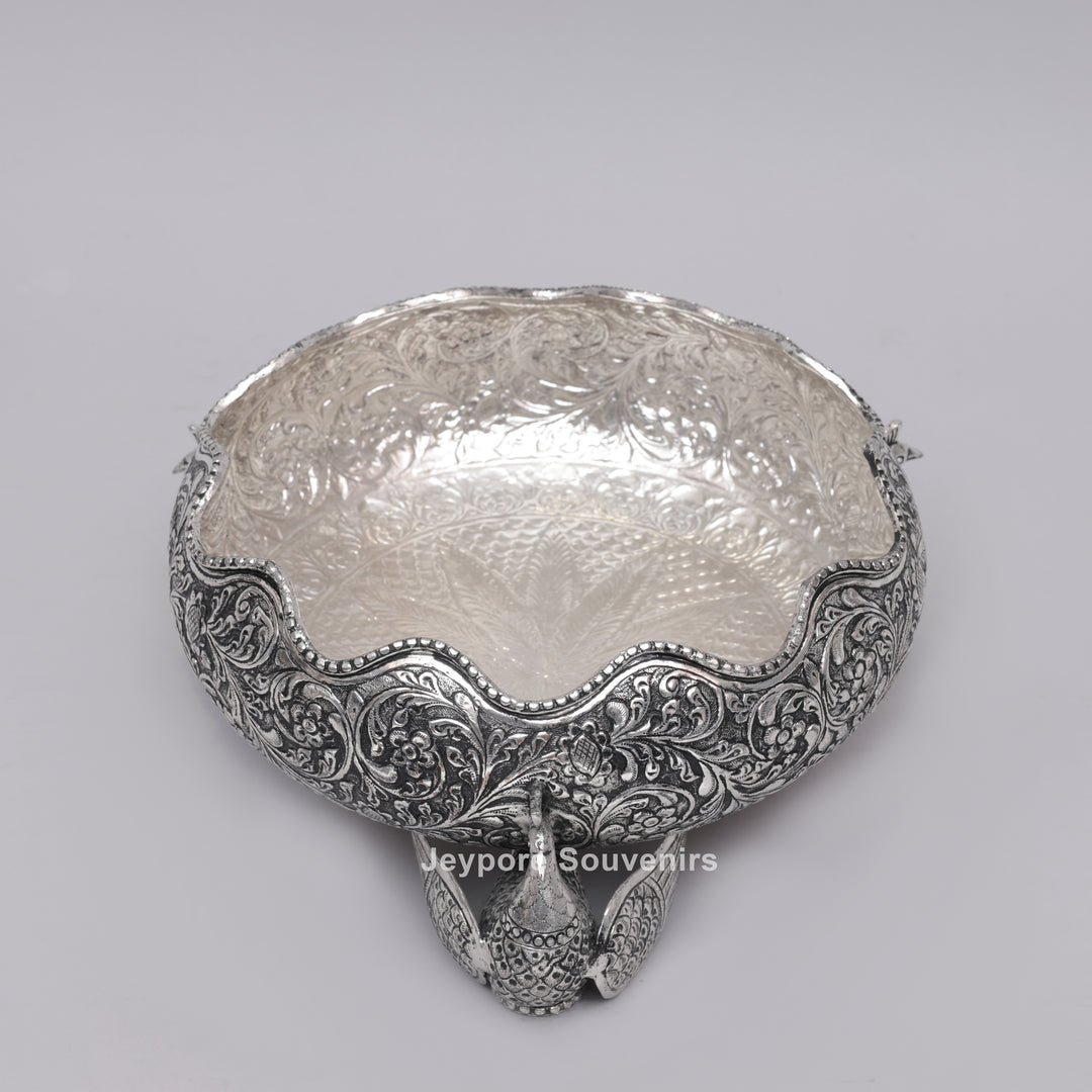 Handcrafted German Silver Antique Decorative Peacock Urli