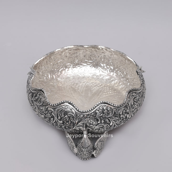 Handcrafted German Silver Antique Decorative Peacock Urli